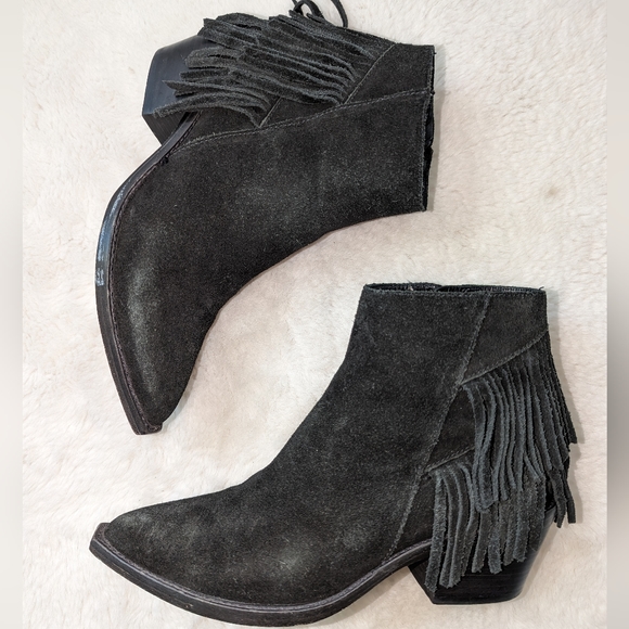 All Saints Salerno Suede Fringe Ankle Boots 37/6 - Picture 3 of 12